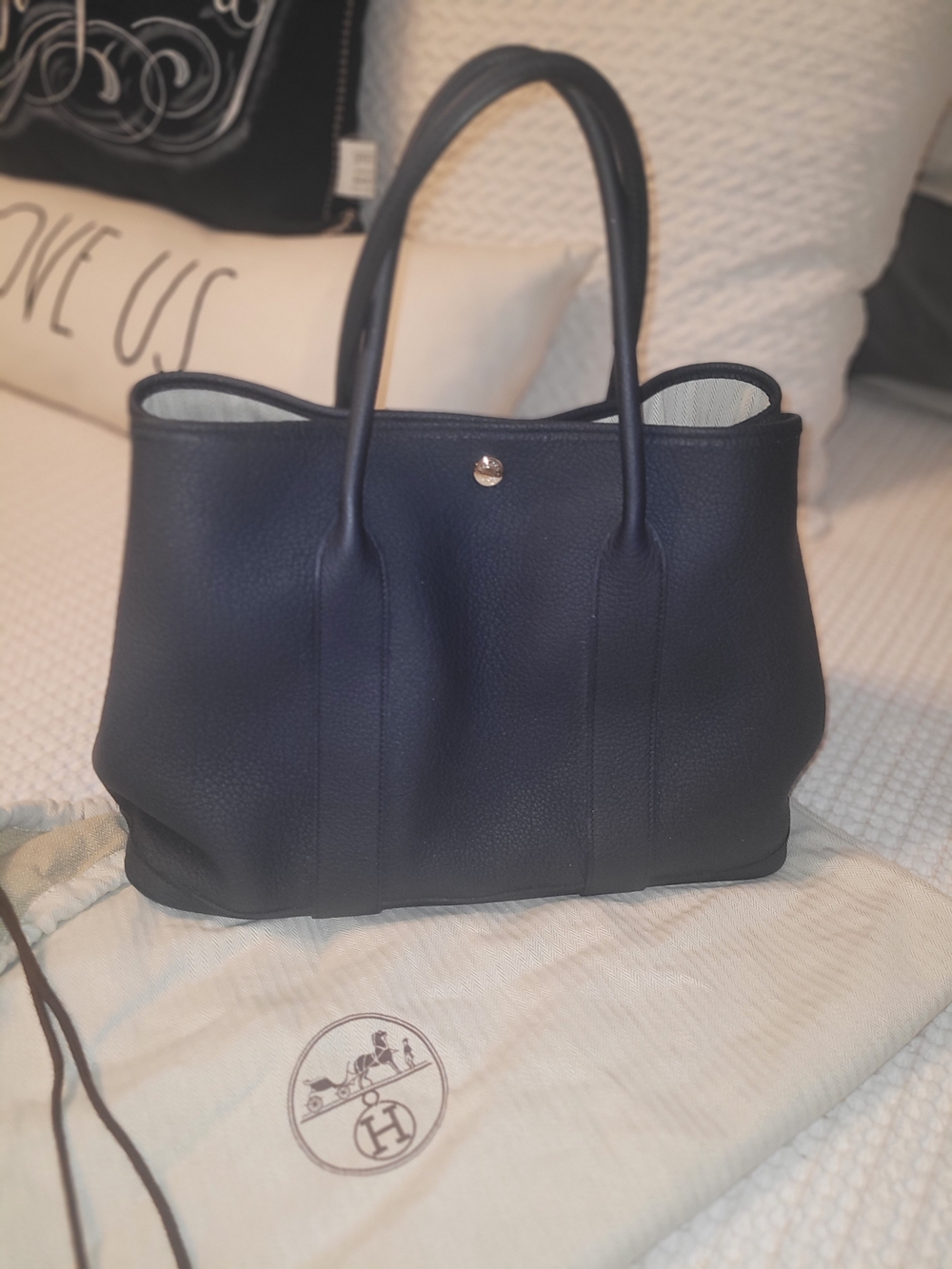 Hermès Garden Party Navy Blue Leather Tote Bag